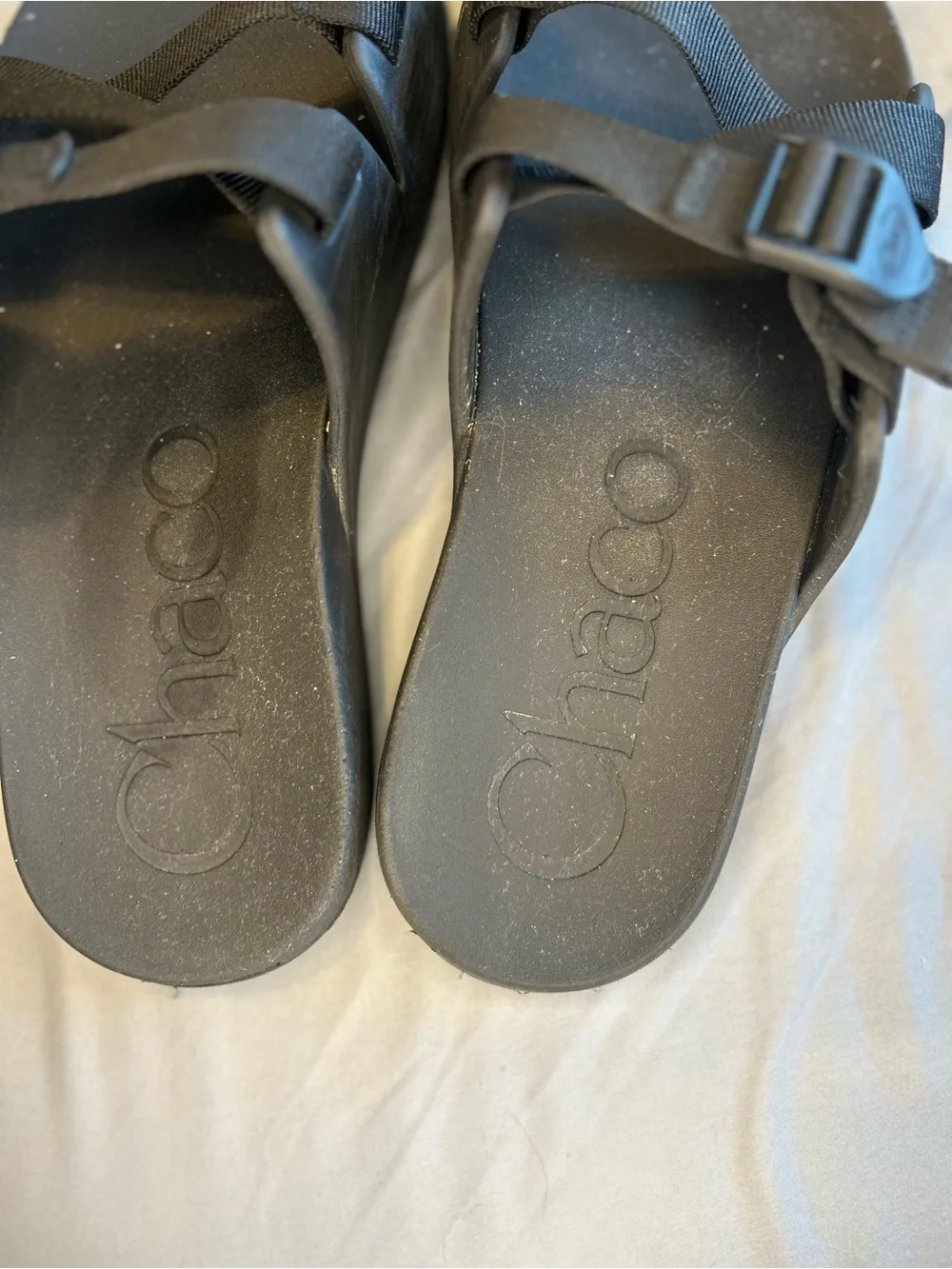 Chaco Men’s Black Strappy Slide Sandals Size M12 Adjustable Wear Near Toes